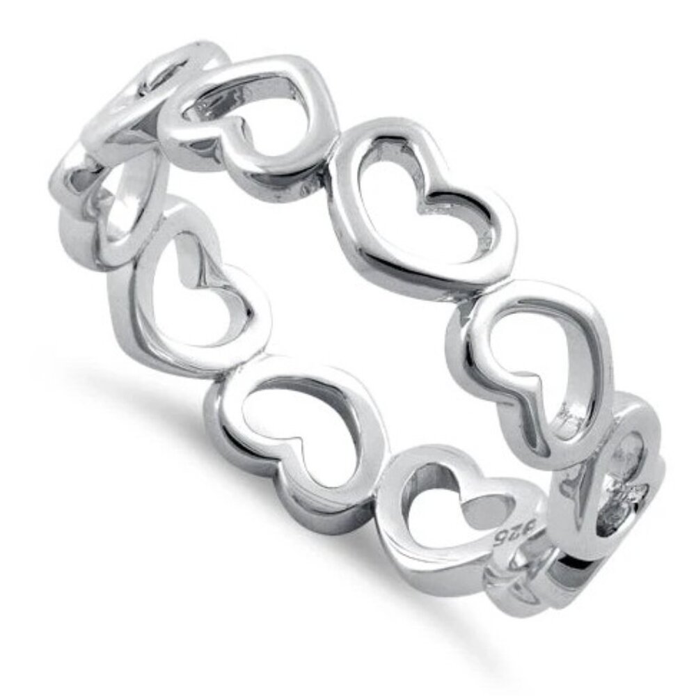 925 STERLING SILVER Hearts Eternity Band Ring Thumb Ring - Picture 13 of 16